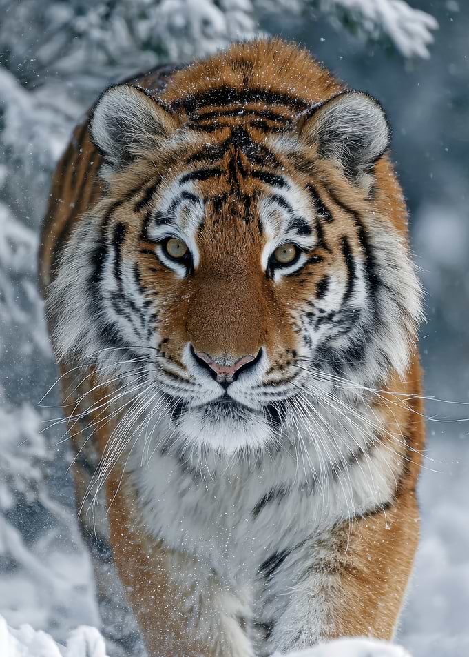 Tiger in a Snowy Forest