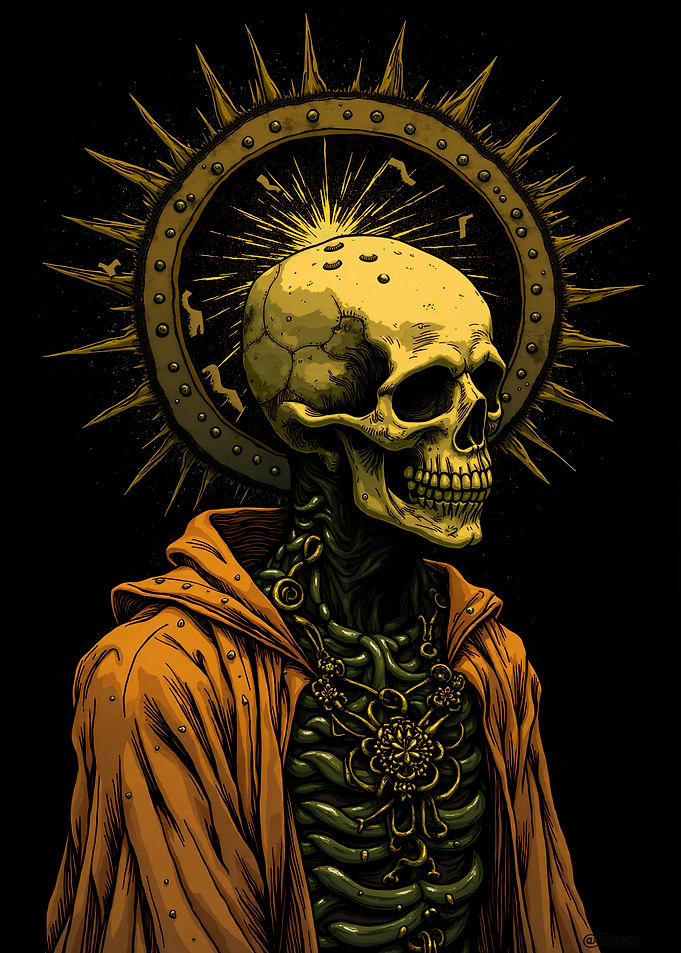 Skeleton with Halo and Orange Robe