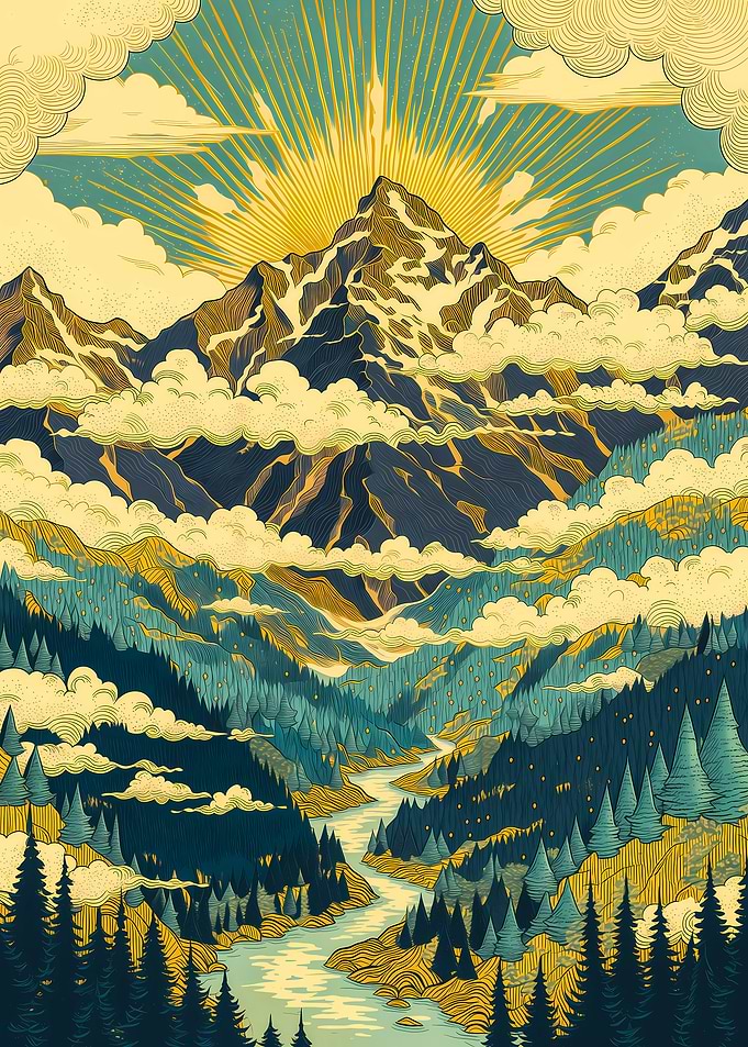 Mountain Sunrise Over Valley