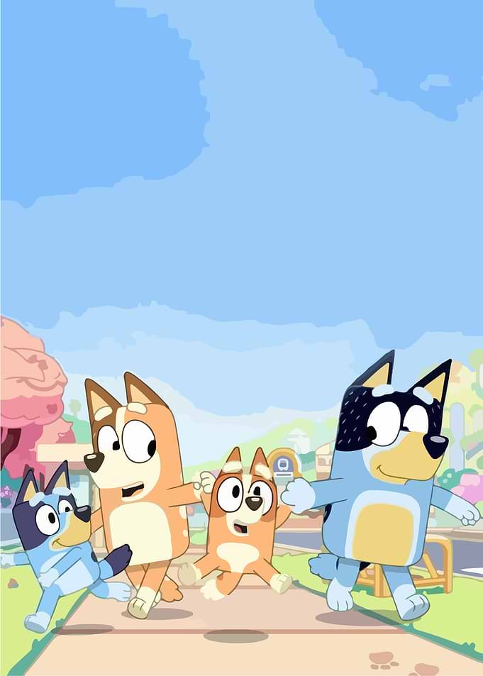 Bluey and Family Walking Outdoors