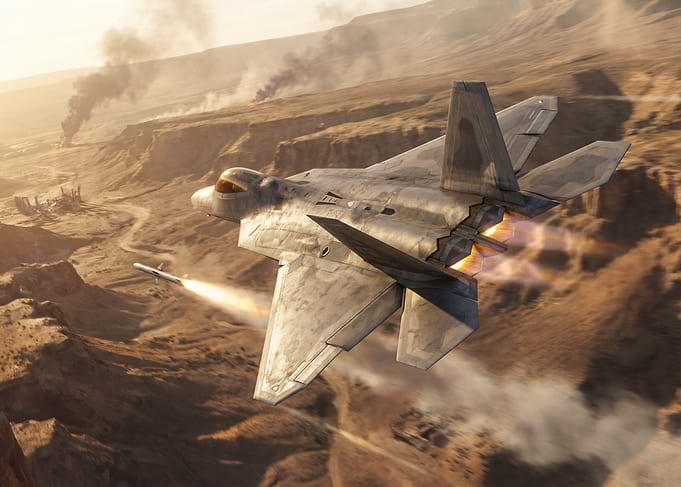 Fighter Jet Fires Missile Over Desert Canyon