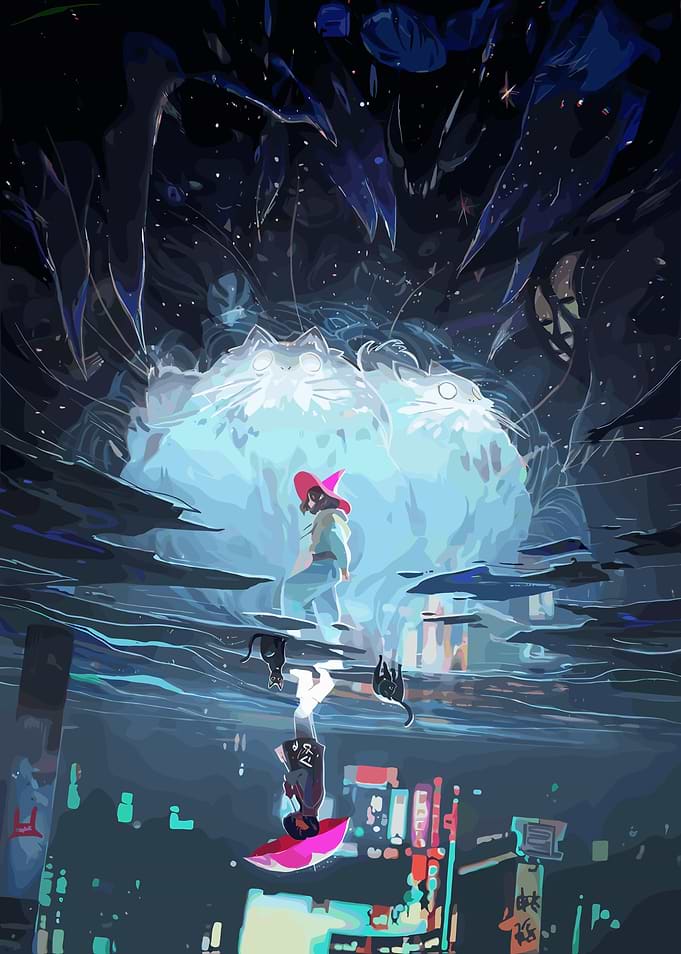 Magical Girl and Giant Cats Reflection