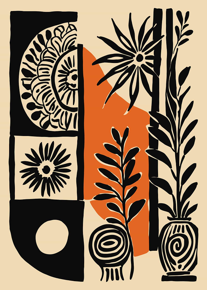 Abstract Botanical Illustration with Geometric Shapes