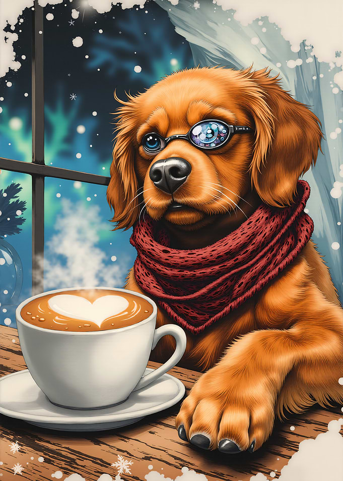 Dog with Glasses and Coffee