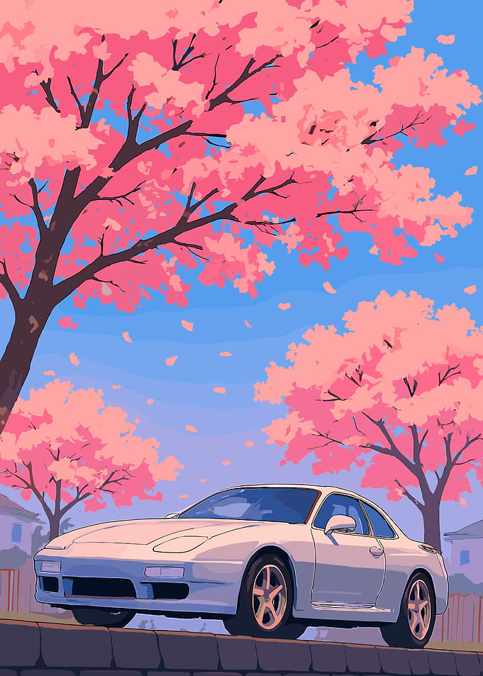 Japanese Sport Car Cherry Blossom Trees