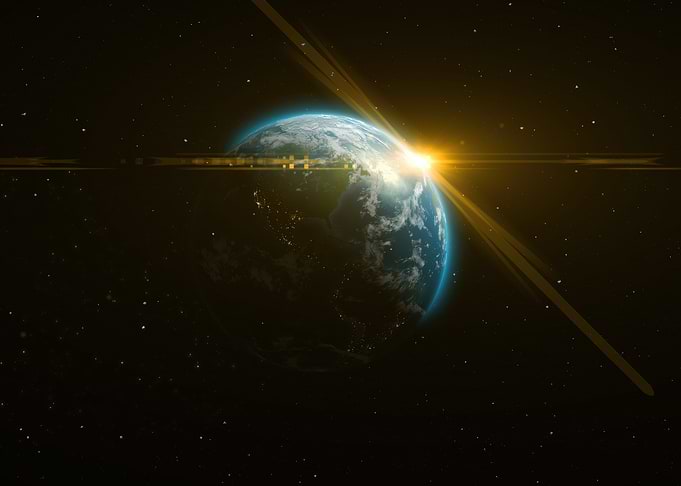 Earth Sunrise with Rings and Lens Flare