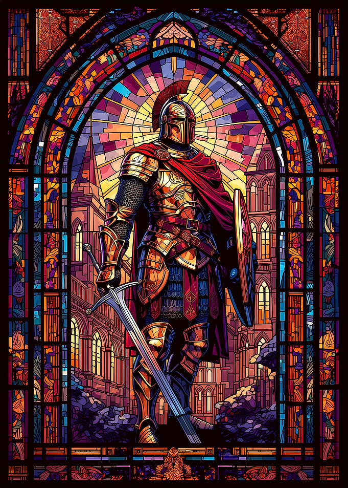 Knight in Stained Glass Window