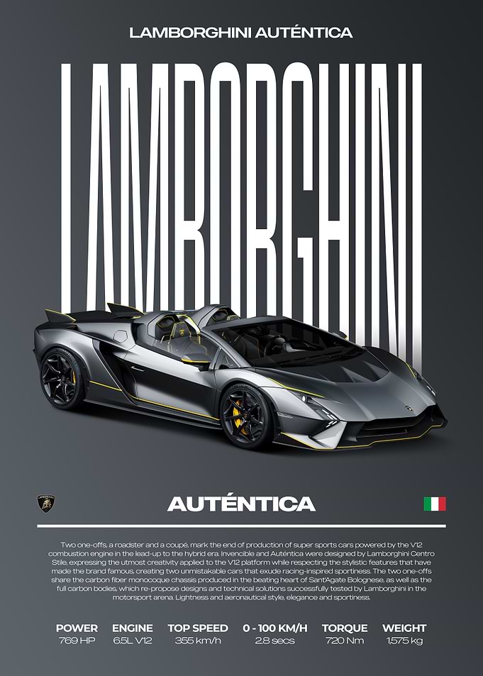 Lamborghini Auténtica Supercar Car Poster