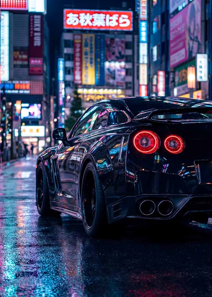 Black GT-R R35 Car Night City