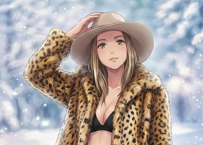 Woman in Leopard Print Coat and Hat