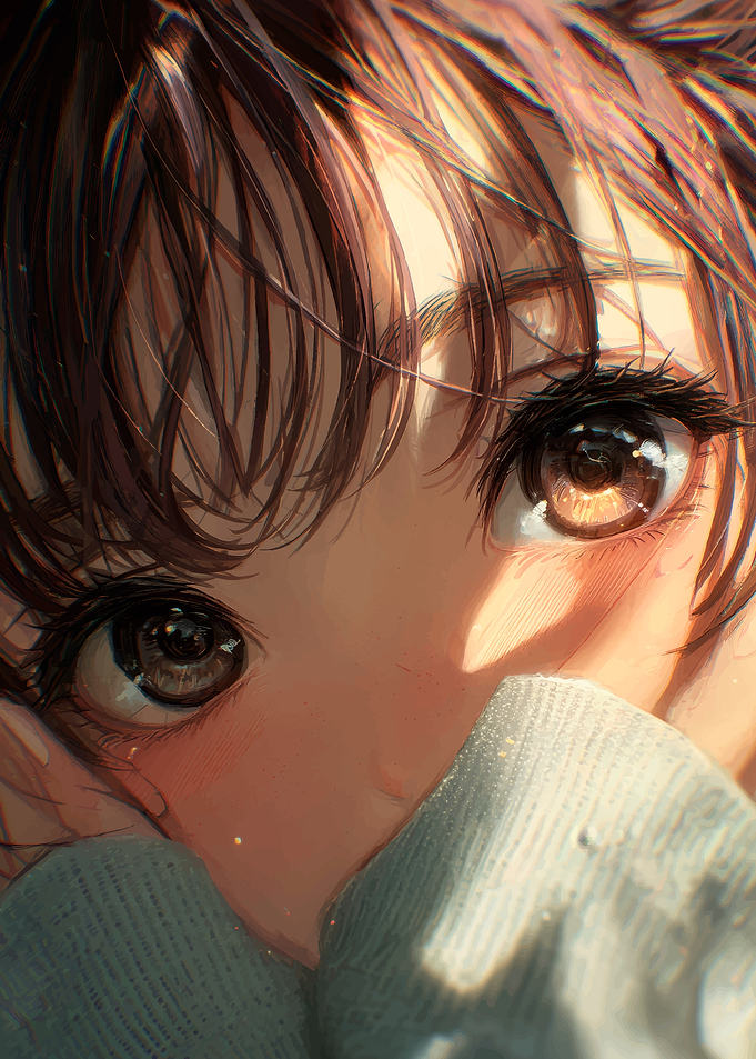 Anime Girl Peeking Over Sweater