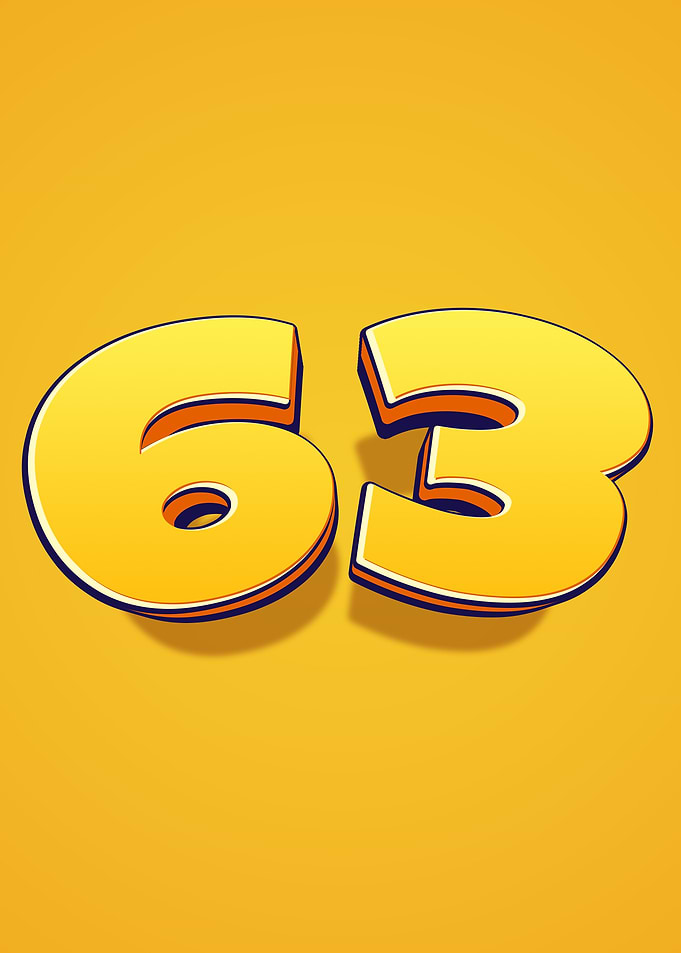 Number 63 in 3D Yellow