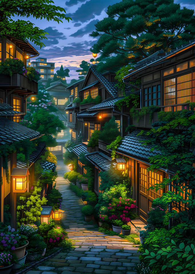 Japanese Alleyway at Dusk