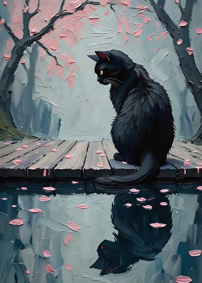 Black Cat by Cherry Blossoms
