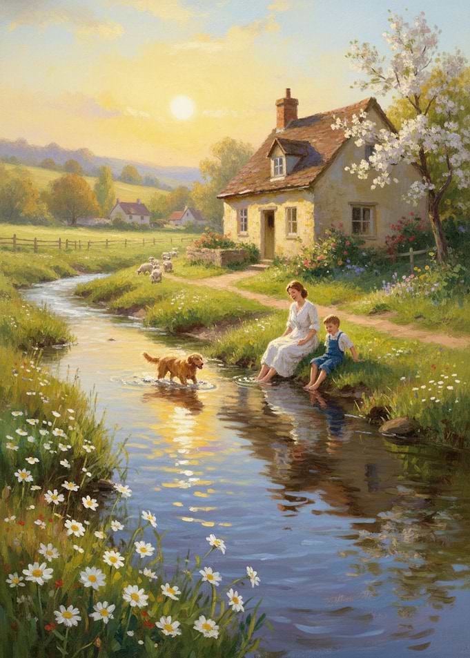 Idyllic Countryside Scene at Sunset