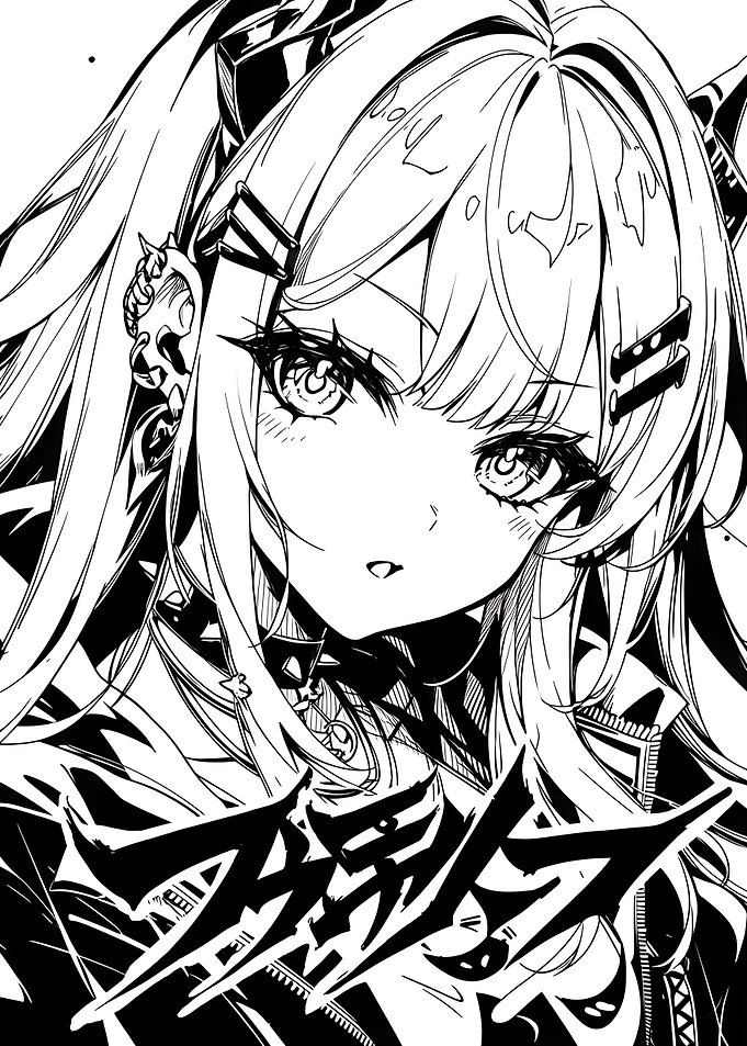 Anime Girl with Black and White Artwork