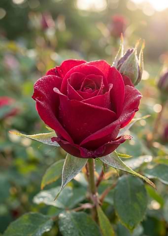 Red Rose with Dew Drops