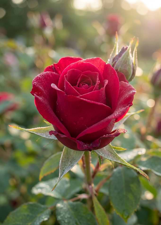 Red Rose with Dew Drops