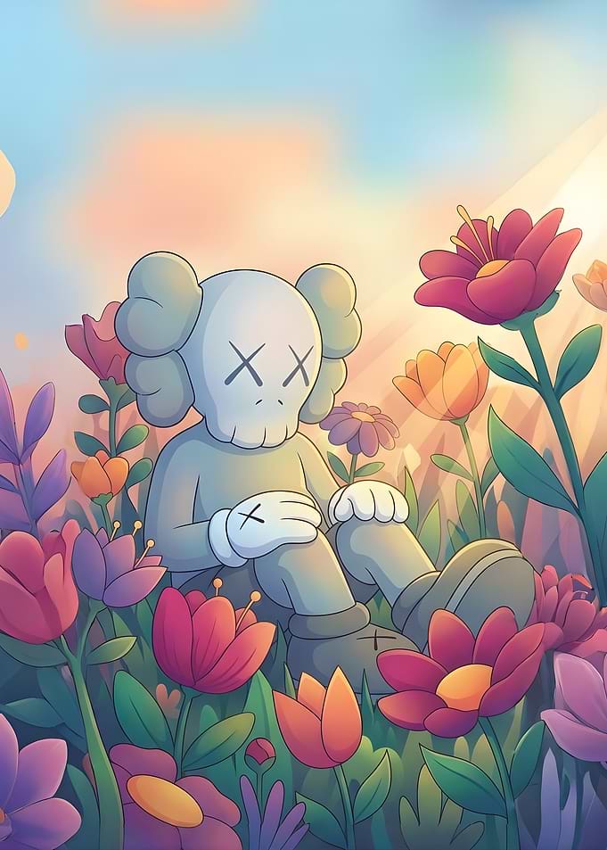 KAWS Companion in a Flower Field