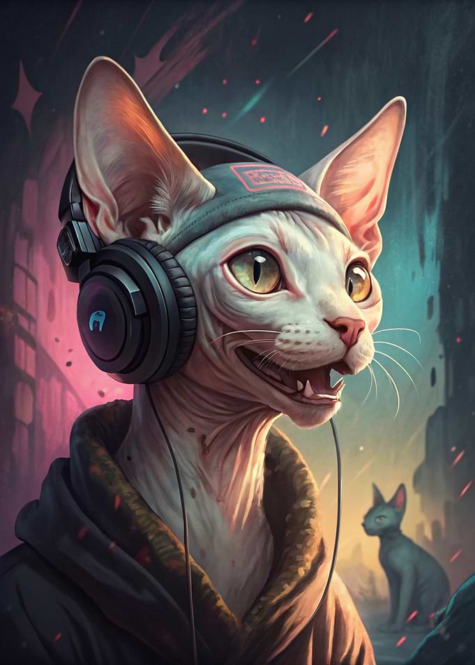 Sphynx Cat DJ with Headphones