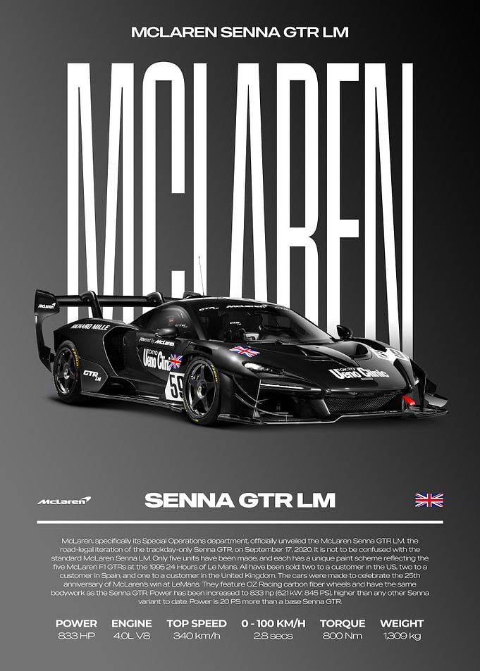 McLaren Senna GTR LM Car Poster