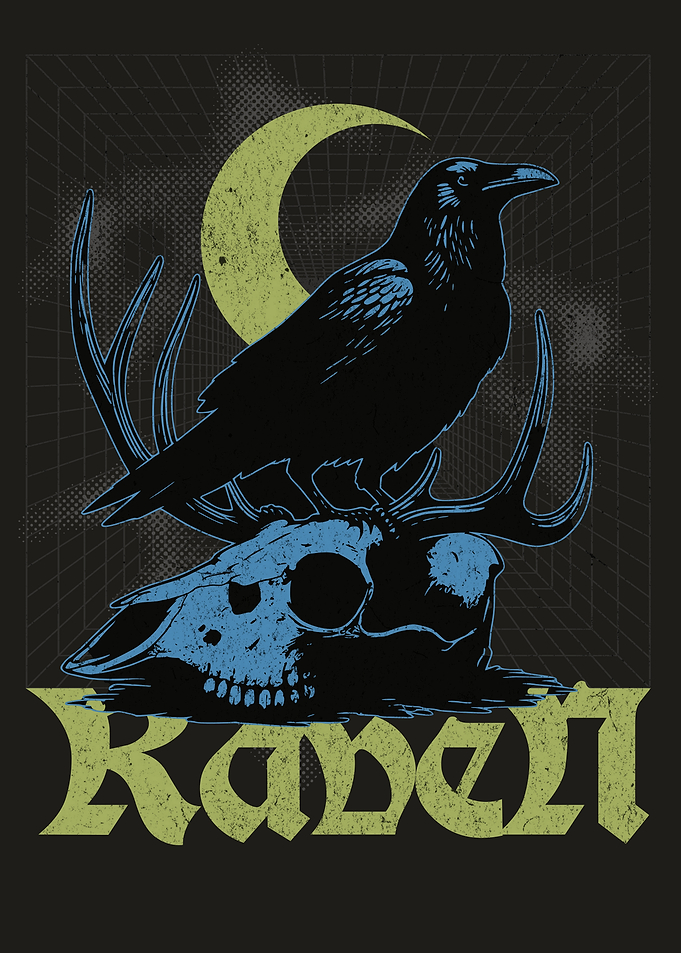 Raven on Deer Skull with Moon