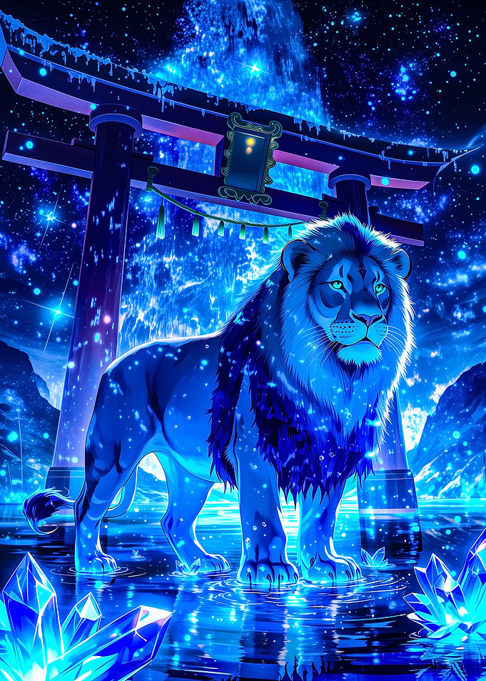 Mystical Blue Lion by Torii Gate