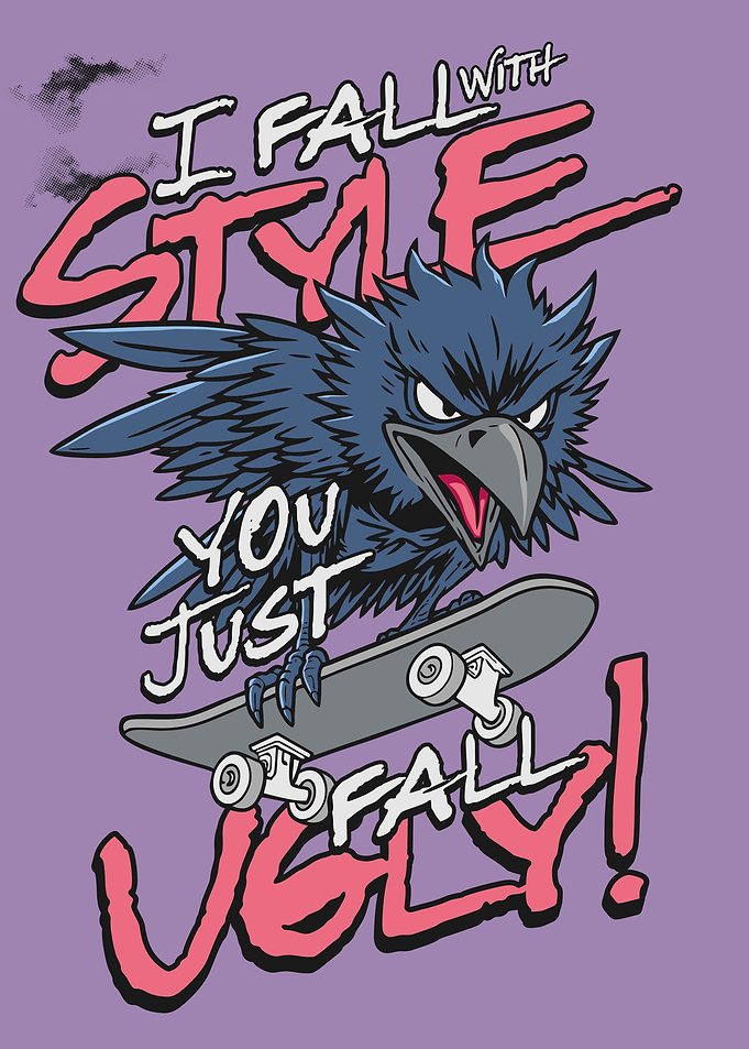 Raven on Skateboard with Text
