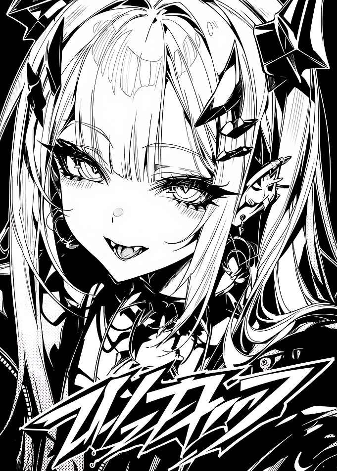 Gothic Anime Girl with Sharp Fangs