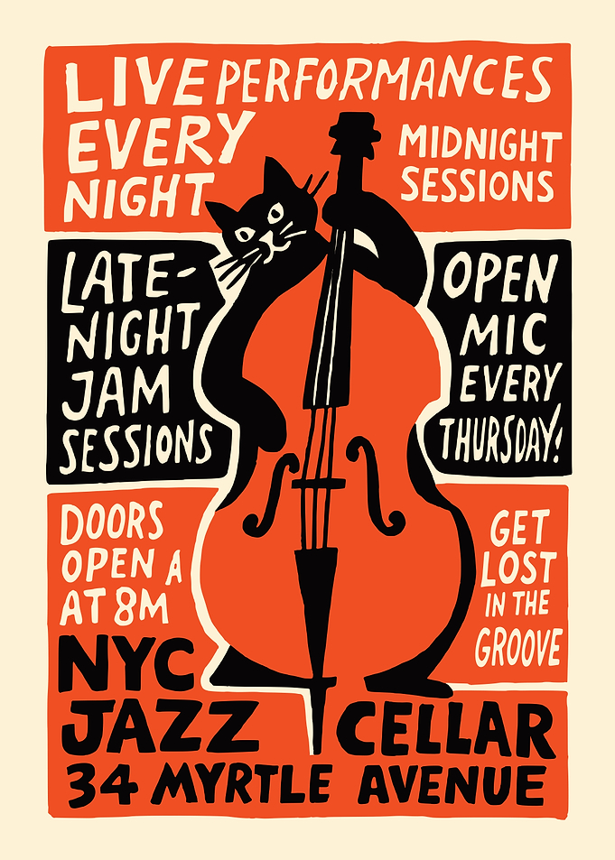 Jazz Cellar Cat Poster