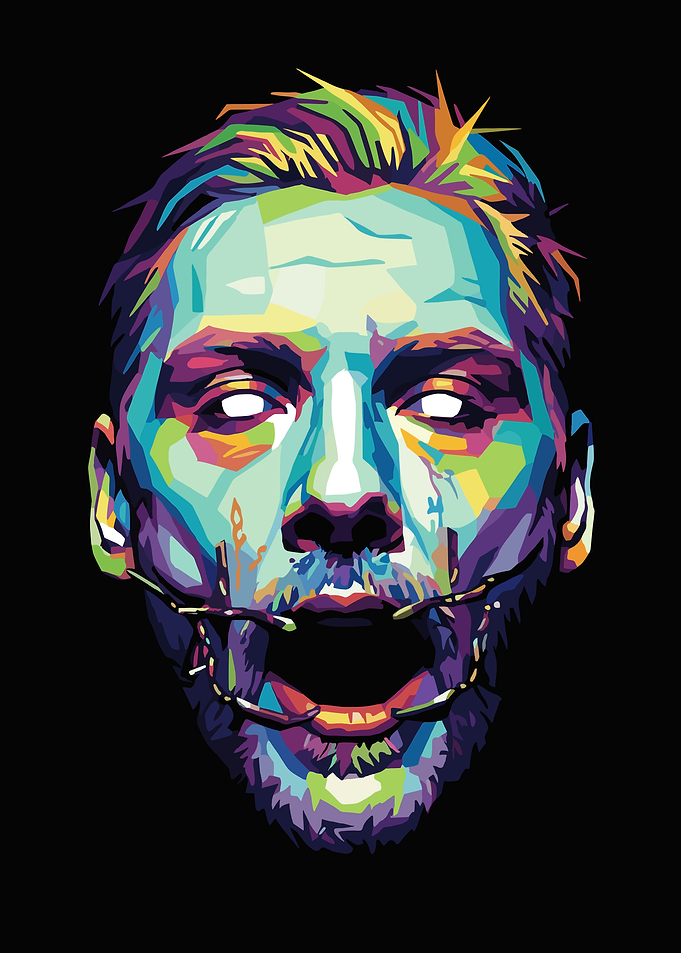 Distorted Portrait with Barbed Wire Mouth