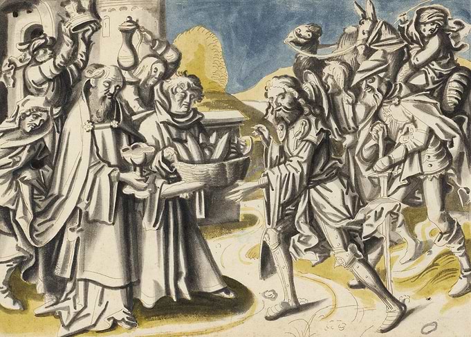 Biblical Scene with Travelers and Offerings