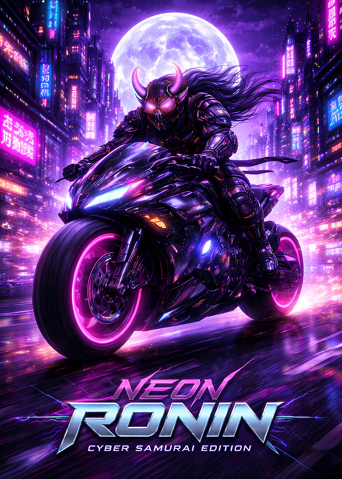 Neon Ronin Cyber Samurai - Neon Ronin Poster (Cyber Samurai Edition),no text, untuk di upload di displate