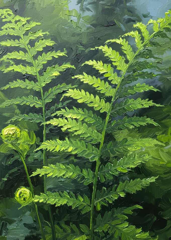 Vibrant Fern Fronds in Forest