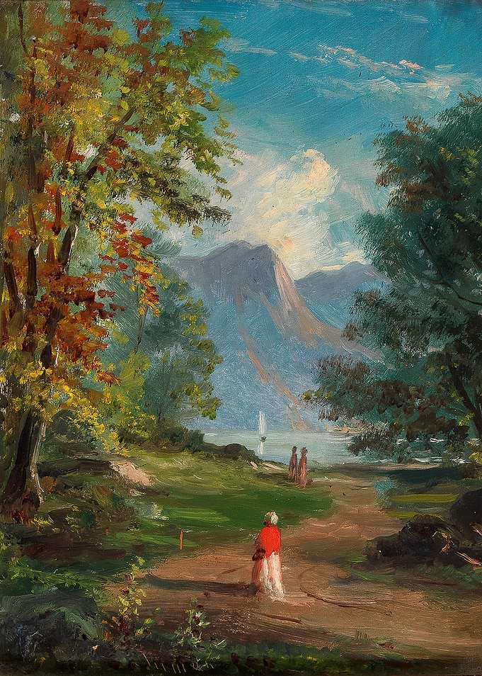 Autumn Landscape with Figures by a Lake