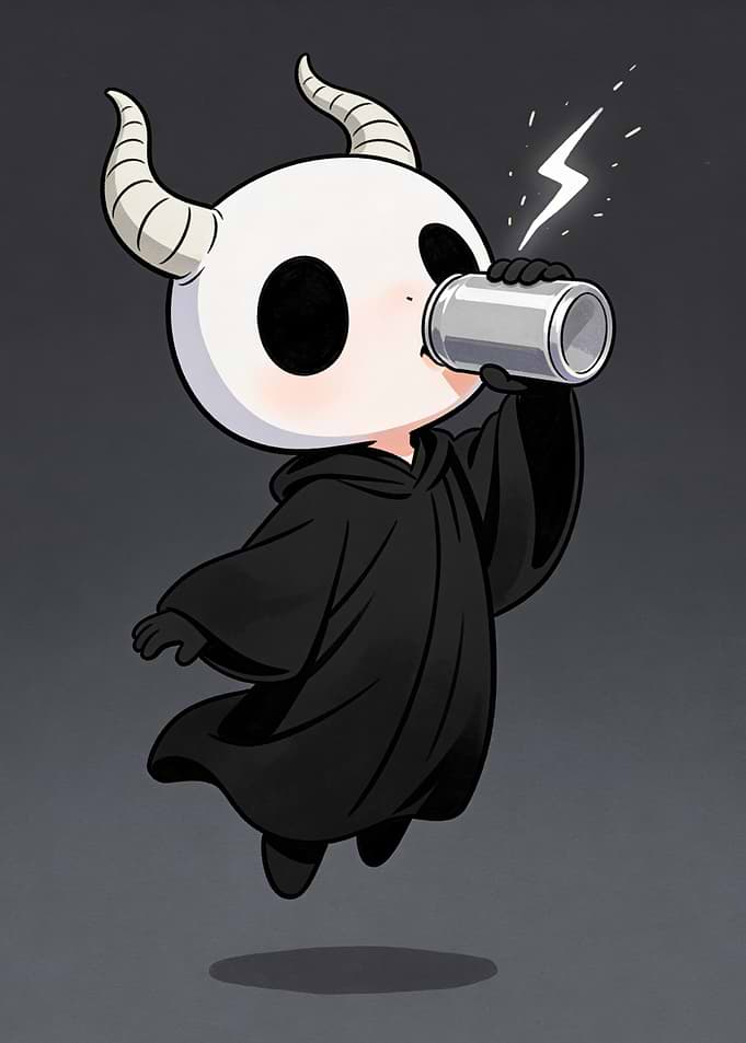 Cute Horned Character Drinking Energy Drink