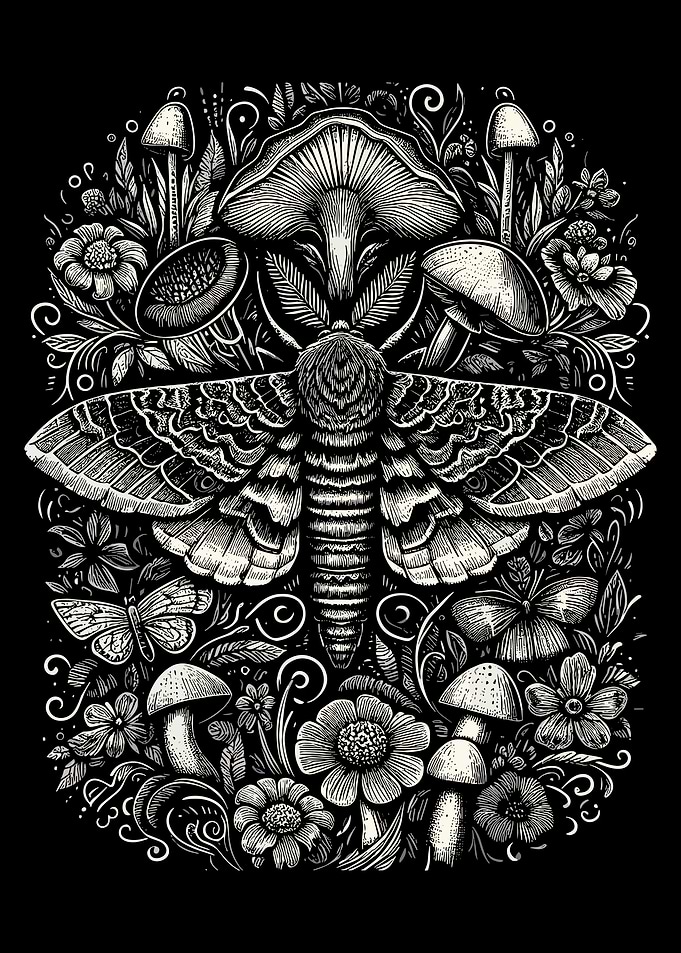 Deaths Head Hawkmoth Poster, Gothic Moth Wall Art, Dark Botanical Illustration Print