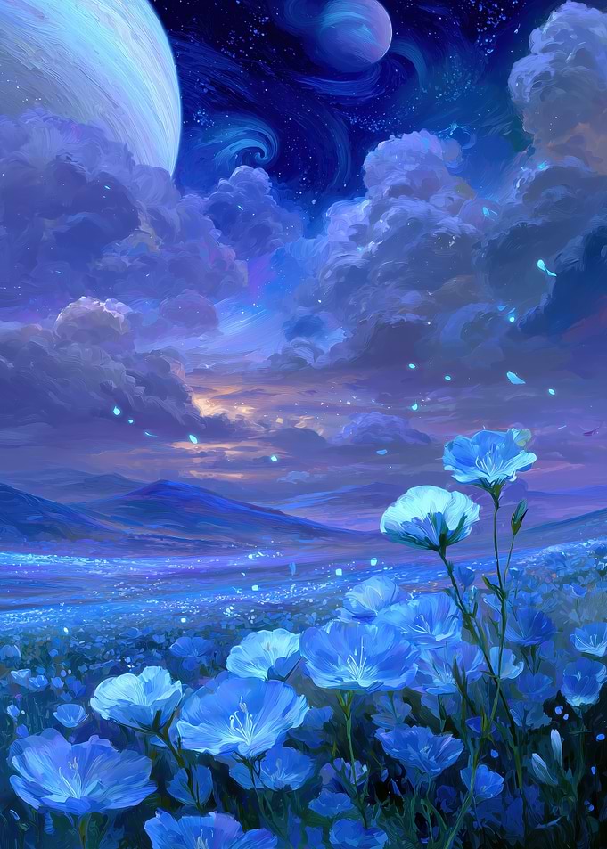 Alien Floral Landscape with Planets