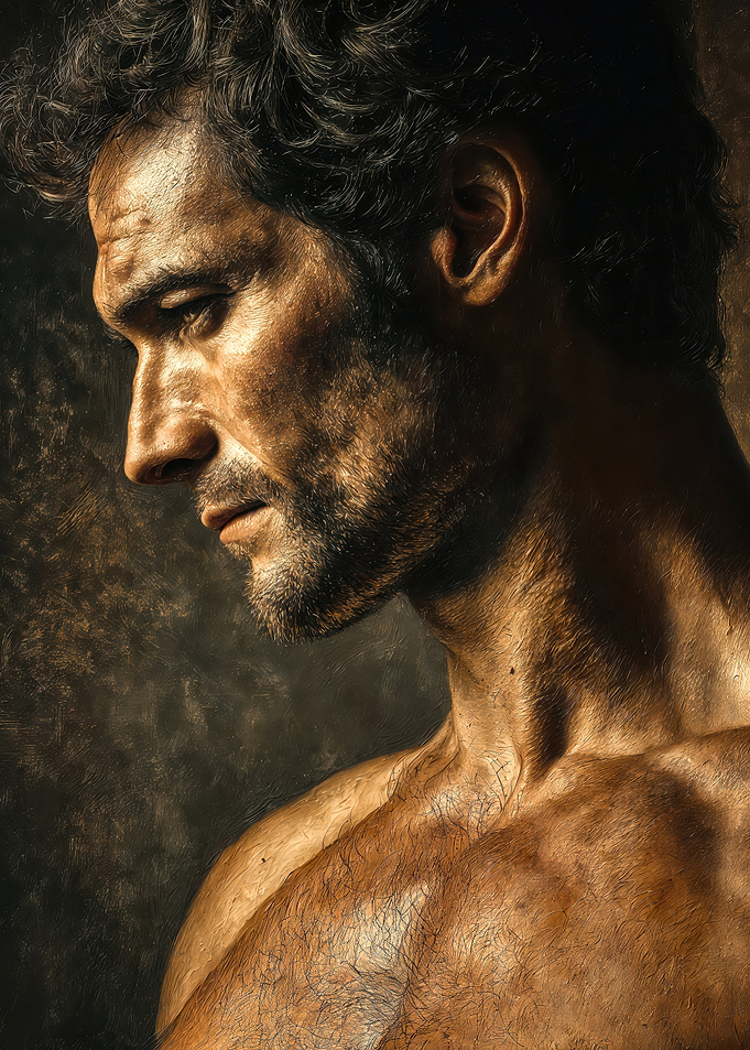 Intense Man Profile Painterly Portrait