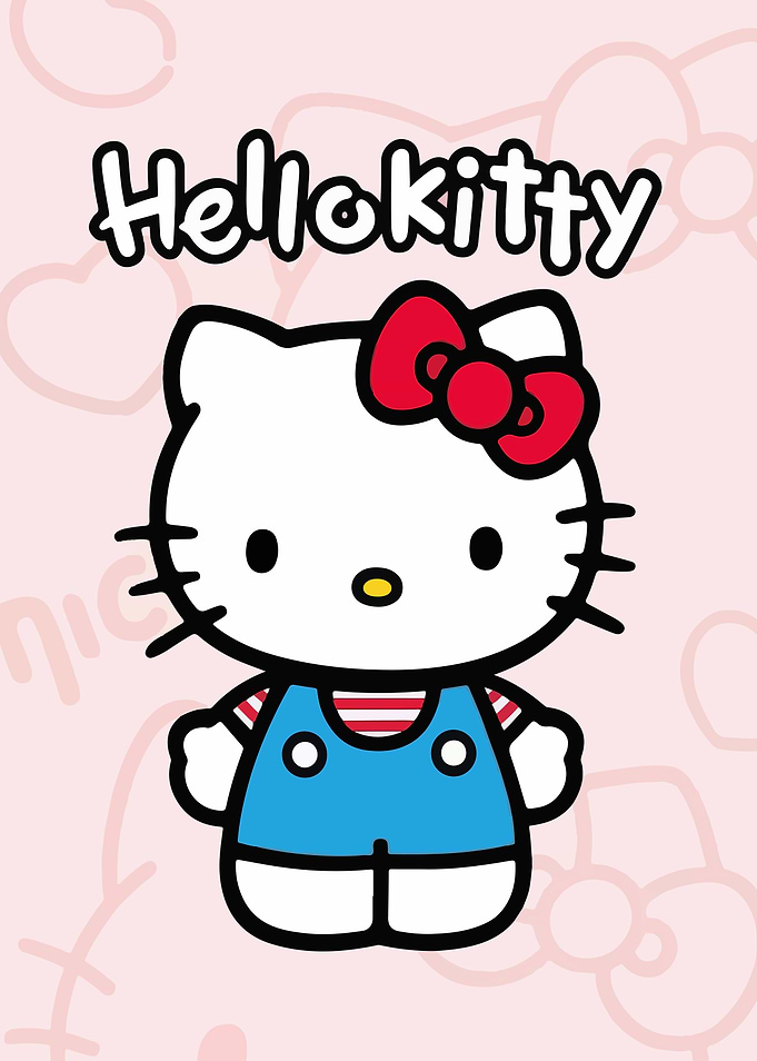 Hello Kitty with Red Bow and Blue Overalls
