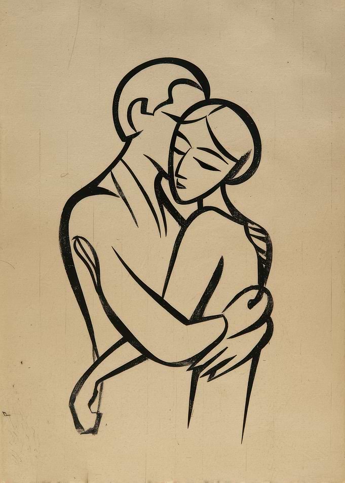 Couple Embracing in Minimalist Style