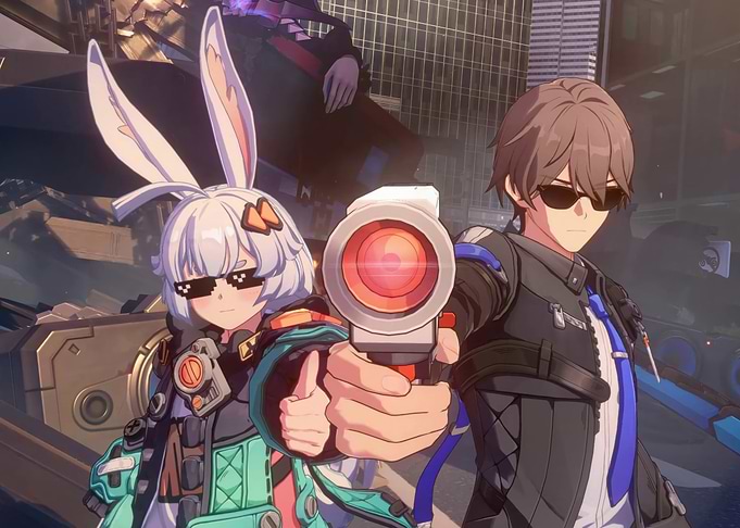 ananta Anime characters with pixelated sunglasses and guns