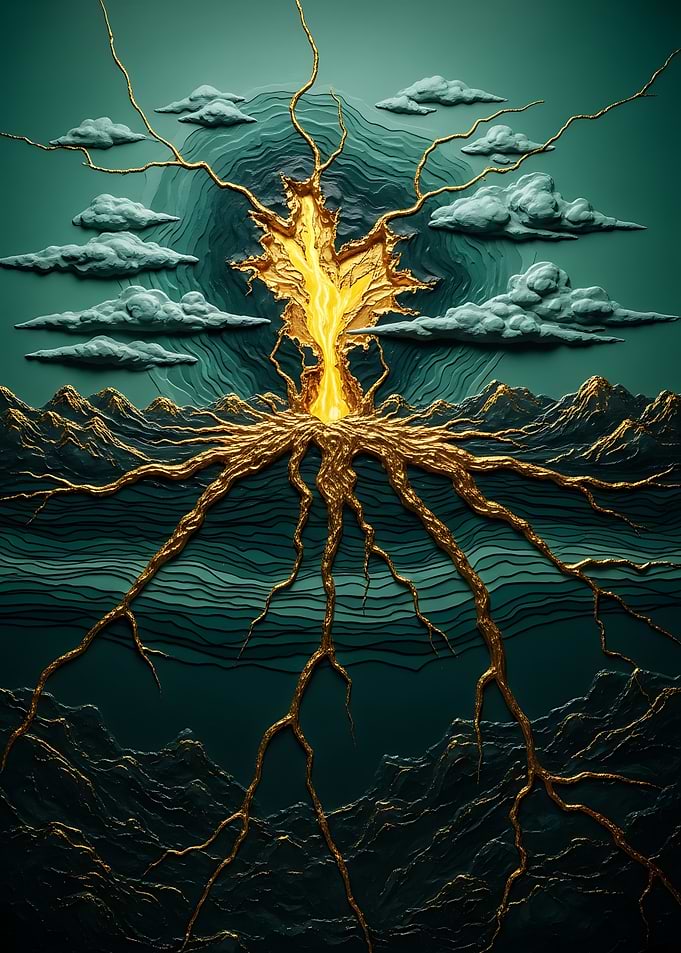 Golden mountains and Tree of Life Roots poster