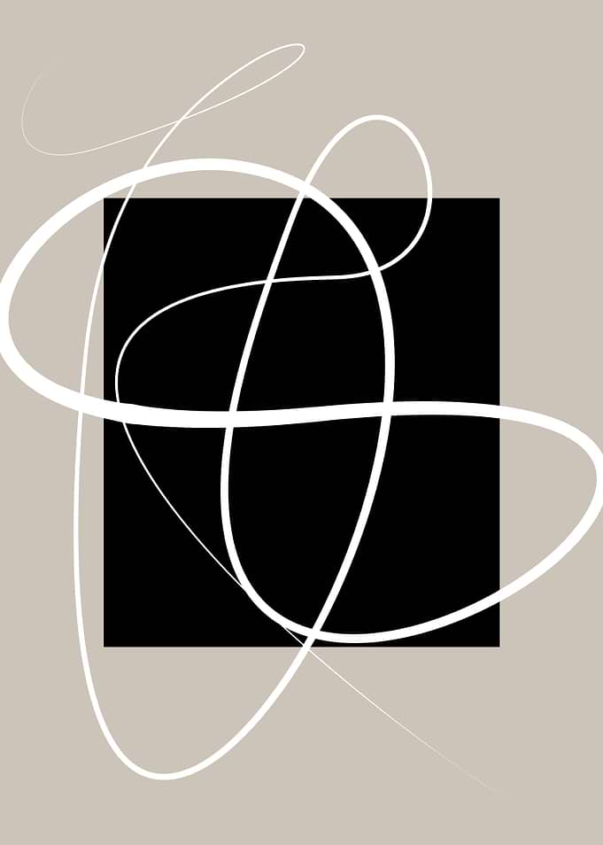 Abstract Black Square with White Swirls