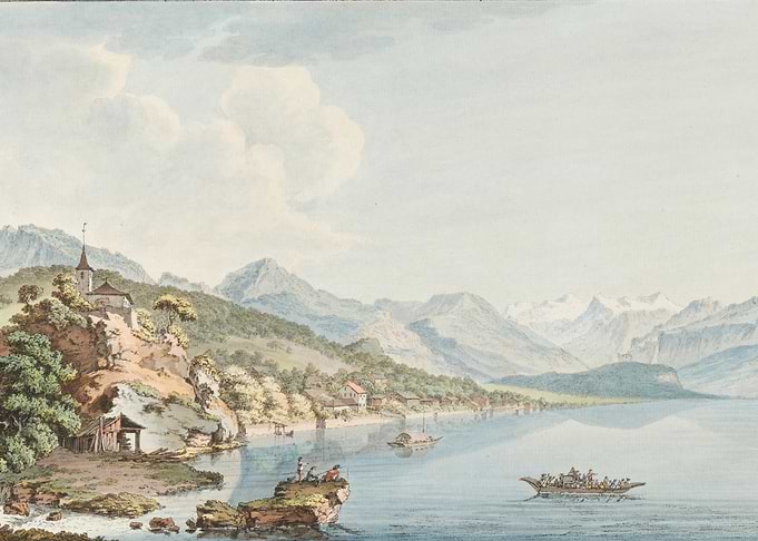 Alpine Lake Village with Mountains