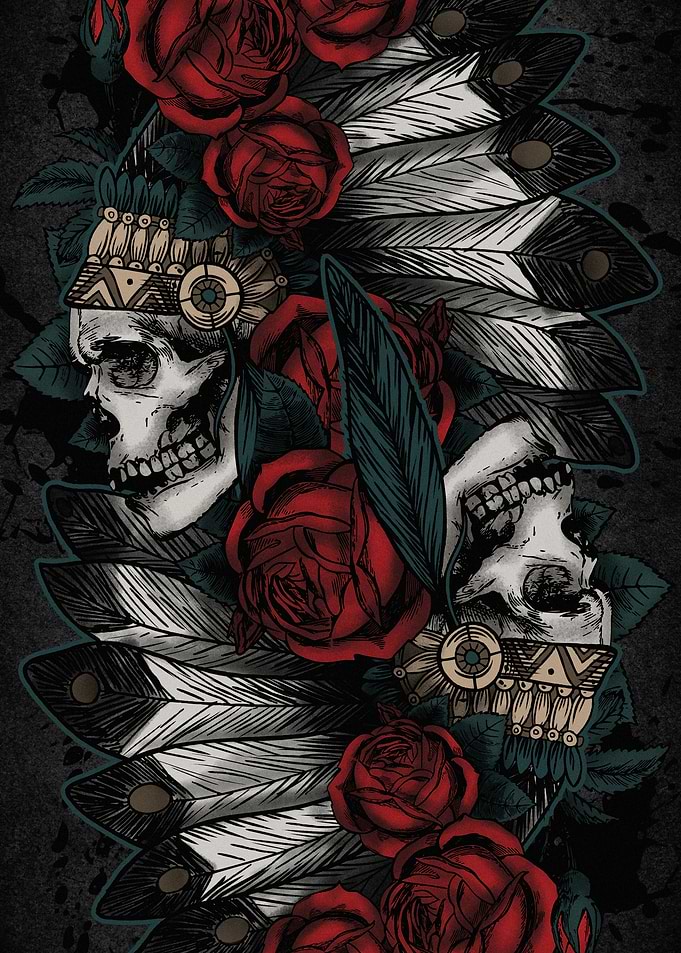 Skulls, Roses, and Feathers