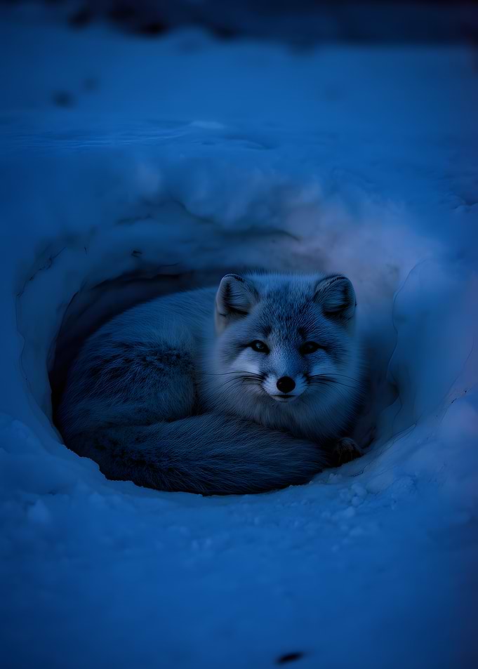 Arctic Fox in Snowy Den