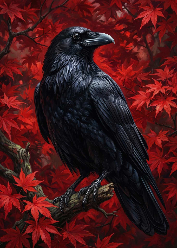Autumn Omen: Raven in Red