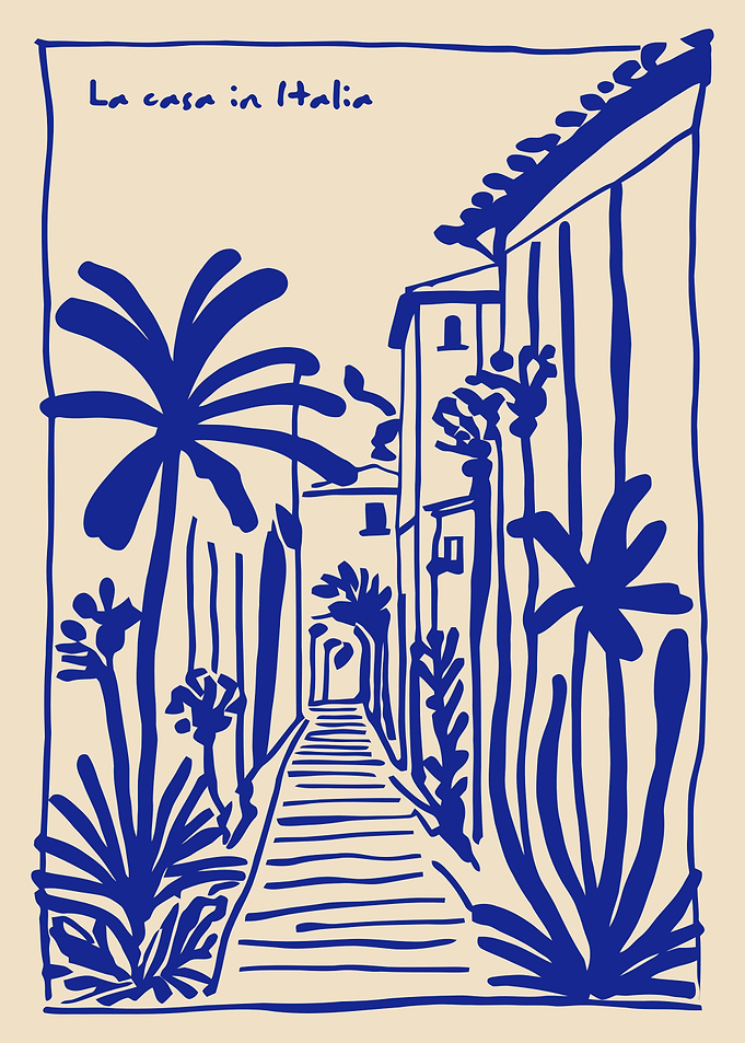 Italian Street Scene with Palm Trees