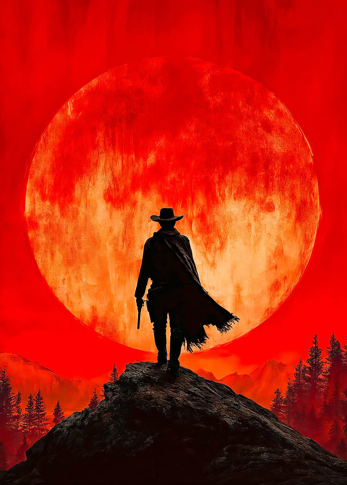 Red Moon Cowboy Western Silhouette